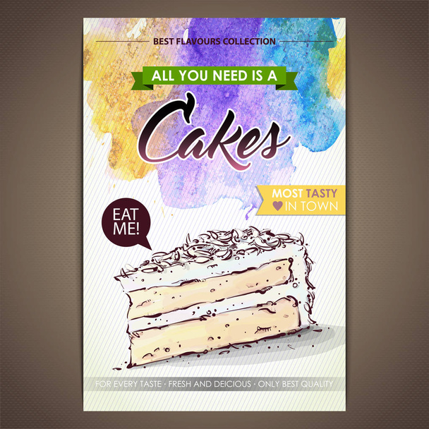 Cake poster. Watercolor + sketchstyle. - Vektor, obrázek