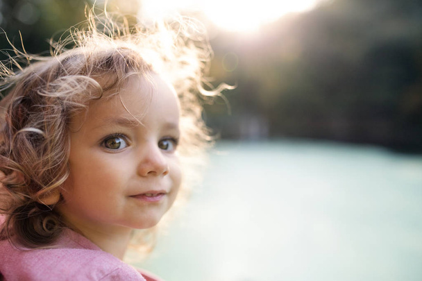Close-up portrait of small girl standing in nature. Copy space. - Fotoğraf, Görsel