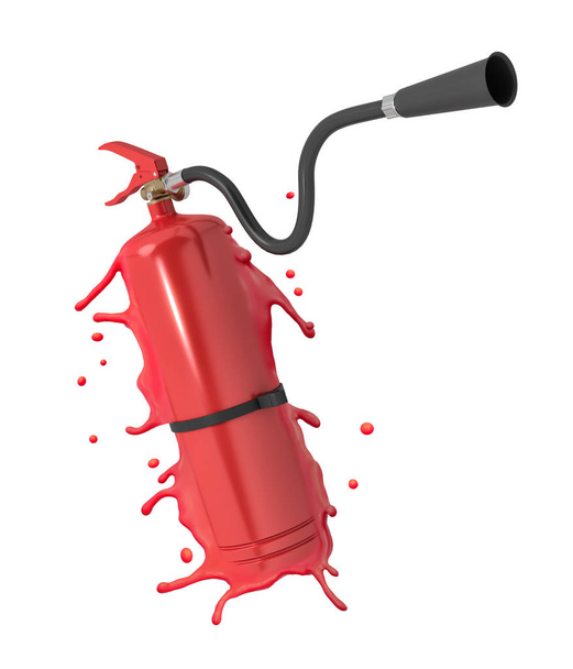 3d rendering of red fire extinguisher splashing isolated on white background - Foto, Imagen
