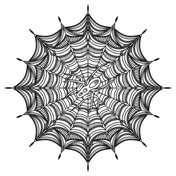 Spider Web Mandala Coloring Page - Φωτογραφία, εικόνα