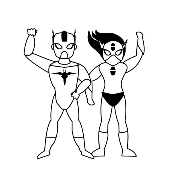 Super Bohaterowie komiks retro kreskówki w czerni i bieli - Wektor, obraz