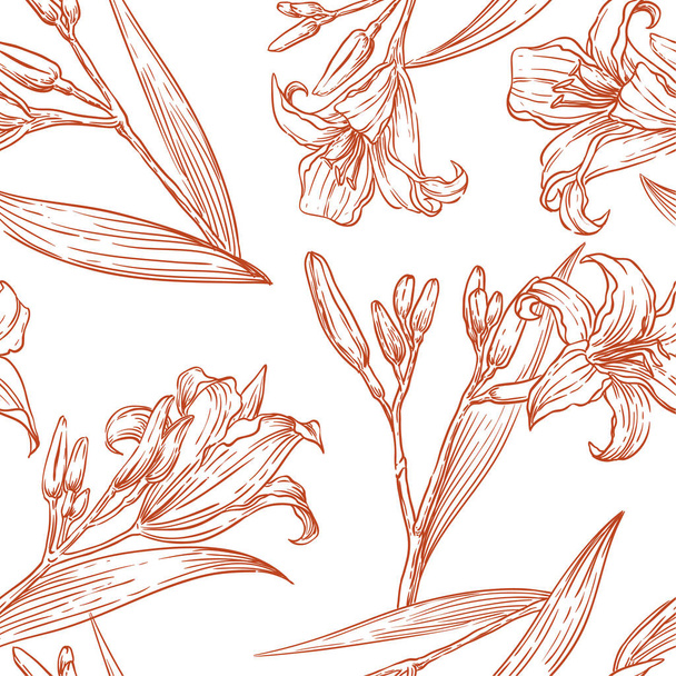lily vector sketch seamless background - Vector, Imagen