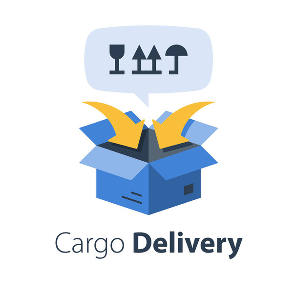 Embalaje y distribución de carga, servicios de reubicación, transporte de carga, envío de carga
 - Vector, imagen