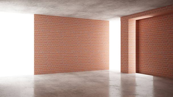 Interior of a new house under construction, home renovation, red brick walls, concrete flooring, architecture engineering concept background idea mock-up - Photo, Image
