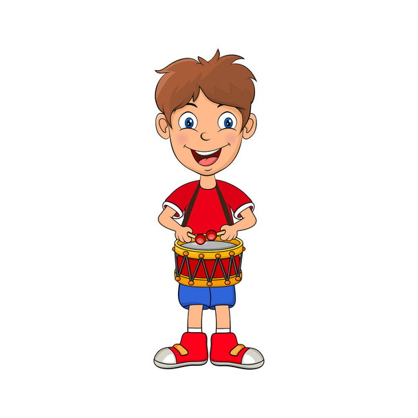 preschooler boy playing on drum cartoon design isolated on white - Vector, Image