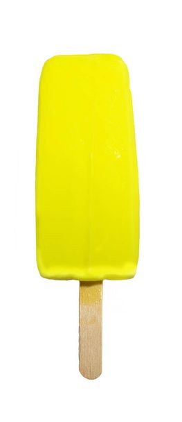 Жовте морозиво на паличці на білому фоні. Лимонний солодкий D - Фото, зображення