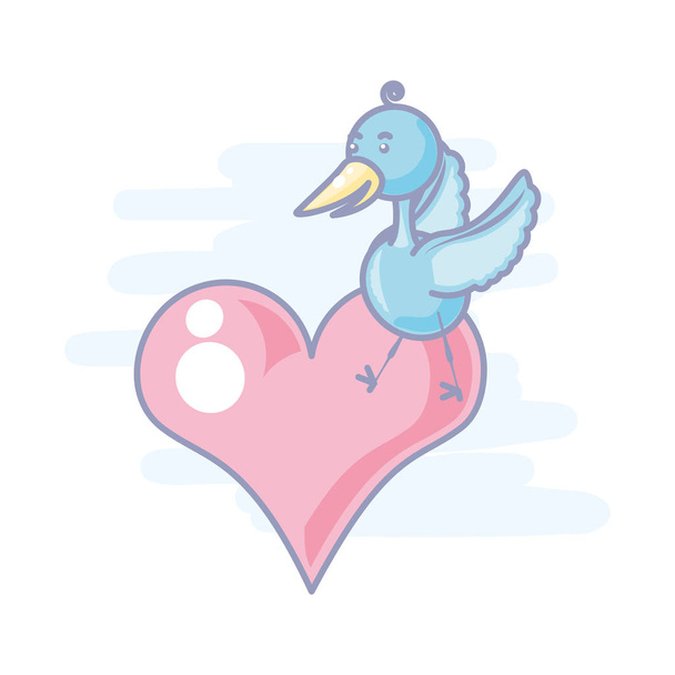 cute stork animal in heart isolated icon - ベクター画像