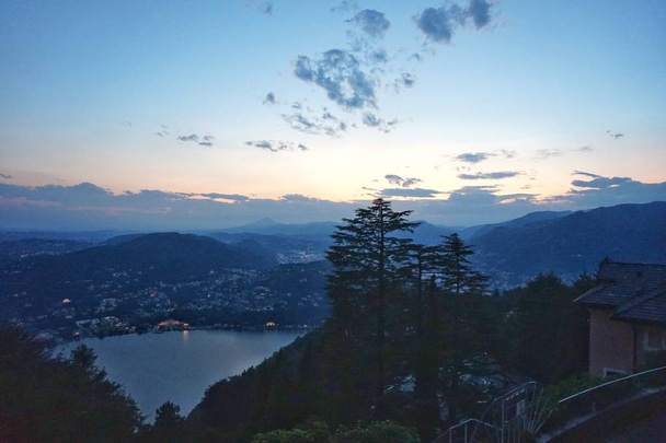 Sunset over the city and Lake Como. View from the village of Brunatte. - Photo, Image