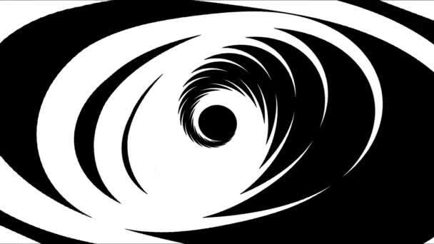 Абстрактна чорно-біла спіраль. Анімація. Гіпнотична кругла спіраль чорно-білого кольору з обертових ліній. Закручена овальна спіраль білих ліній на чорному тлі
 - Кадри, відео