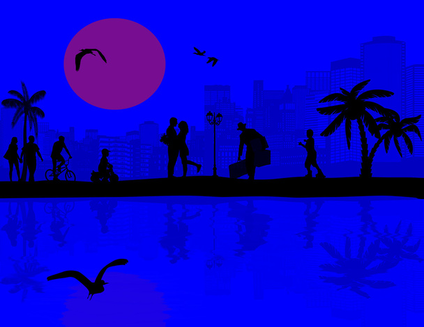 People silhouette with reflection on water - Vector, Image