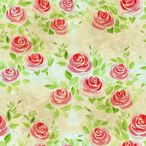 Flower arrangement of roses on a watercolor background. Roses. Seamless background. Collage of flowers and leaves. Use printed materials, signs, objects, sites, maps. Abstract wallpaper with floral motifs. - Photo, Image