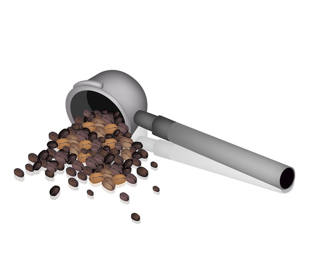 Filterhouder voor koffiemachine met koffie bean - Vector, afbeelding