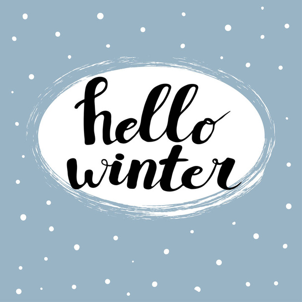 Hello winter text on blue background - Vector, Imagen
