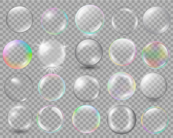 Big set of different spheres with glares and highlights. - Vector, Image