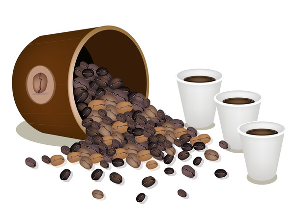 Coffee Beans Dropped from A Pail with Hot Coffee - Vector, Image
