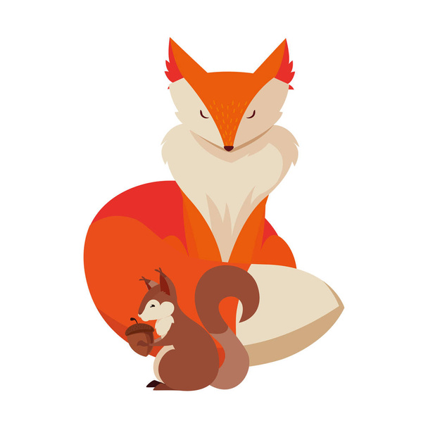 renard et écureuil heureux conception de la saison d'automne
 - Vecteur, image