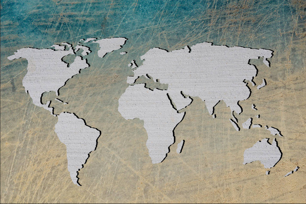 Mapa do mundo aproximadamente delineado com fundo de parede
 - Foto, Imagem