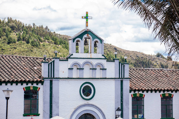 Bell tower of the chapel dedicated to Divine Mercy in the small town of Mongui in Colombia - Photo, Image