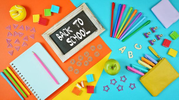 Back to school colorful kids theme concept flat lay - Photo, Image