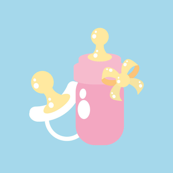 χαριτωμένο μπουκάλι γάλα με πιπίλα μωρό - Διάνυσμα, εικόνα