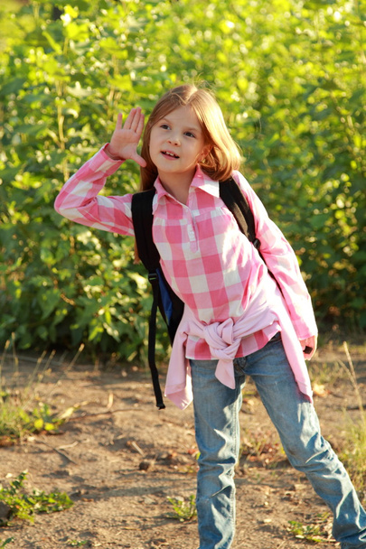 Happy Schoolgirl Outdoor - Foto, Bild