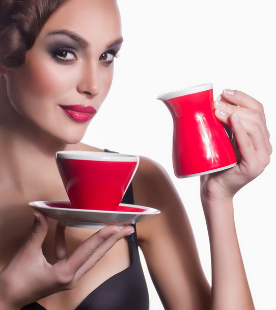 Woman with tea cup - Фото, изображение