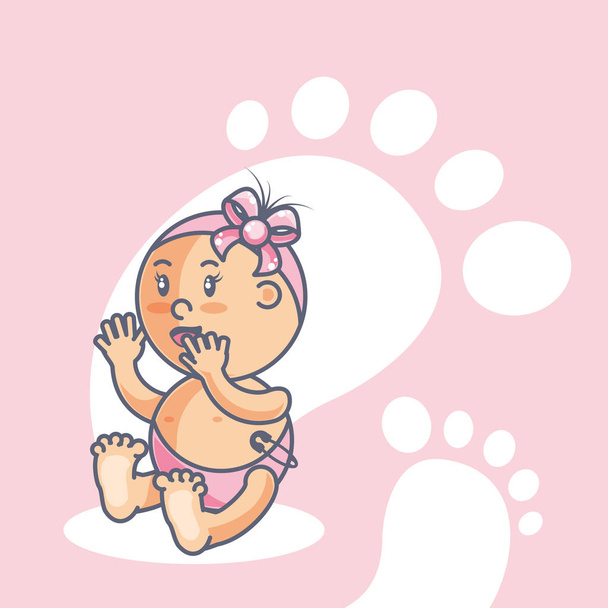 足跡の装飾を持つかわいい女の赤ちゃん - ベクター画像
