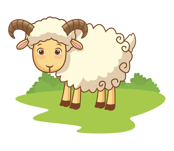 Cute goat in nature cartoon isolated - Vector, afbeelding