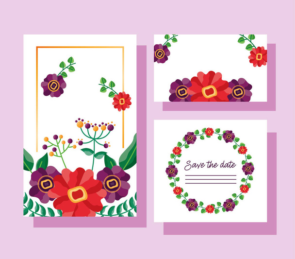 wedding save the date flowers banner or label - Διάνυσμα, εικόνα