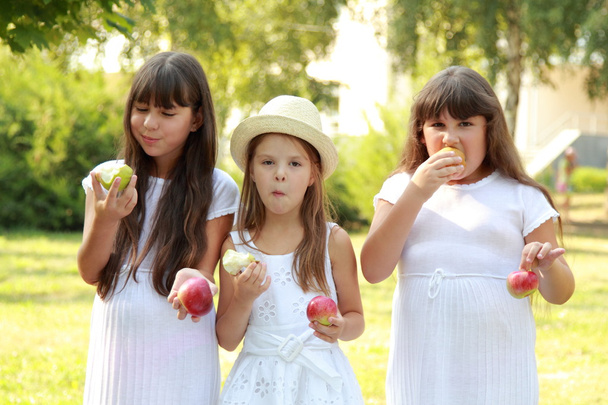 Girls eating apples in nature - Foto, imagen