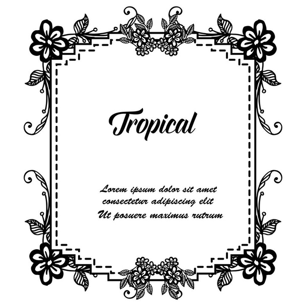 Fondo de pantalla de tarjeta tropical, con marco único, flores lindas adornadas. Vector
 - Vector, Imagen