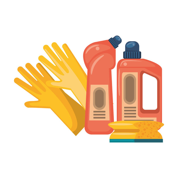 Conjunto de equipamentos e produtos de limpeza
 - Vetor, Imagem