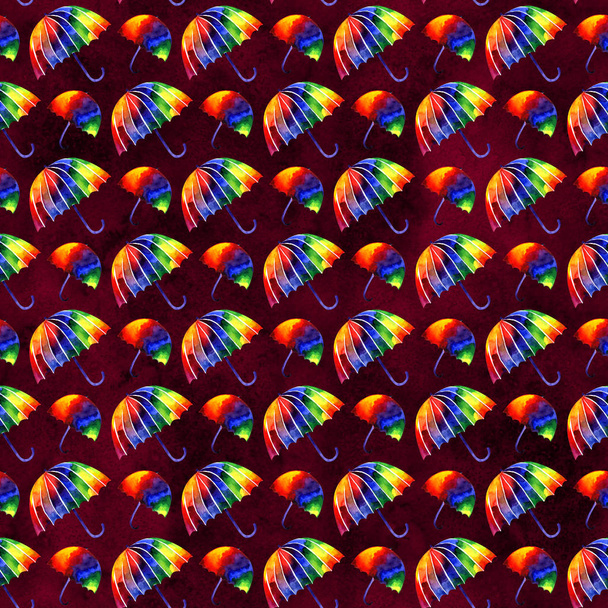 Akvarell varrat nélküli mintázat a szivárvány napernyőkkel. Digitális ClipArt-nyomtatáshoz - Fotó, kép