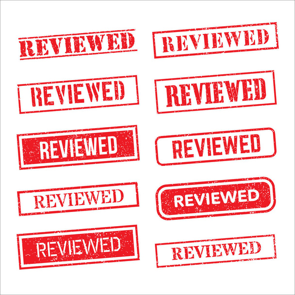 Reviewed Ensemble de timbres en caoutchouc rouge Illustration vectorielle avec style Grungy sur un fond blanc pour filigrane de l'article examiné. Facile à changer de couleur
 - Vecteur, image