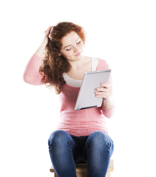 Woman with pc tablet - Foto, afbeelding