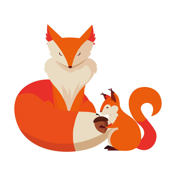 raposa e esquilo feliz outono temporada design
 - Vetor, Imagem