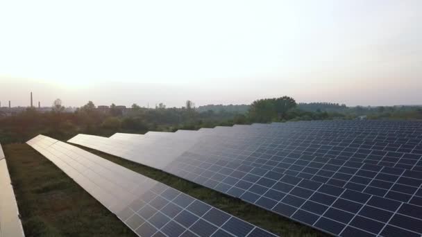 Aerial drone Flight At Sunset Over Solar Panels Farm Green Energy Ver 3 - Imágenes, Vídeo
