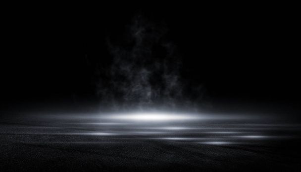 Luz de asfalto abstrata em uma rua escura vazia com fumaça, Dark b
 - Foto, Imagem