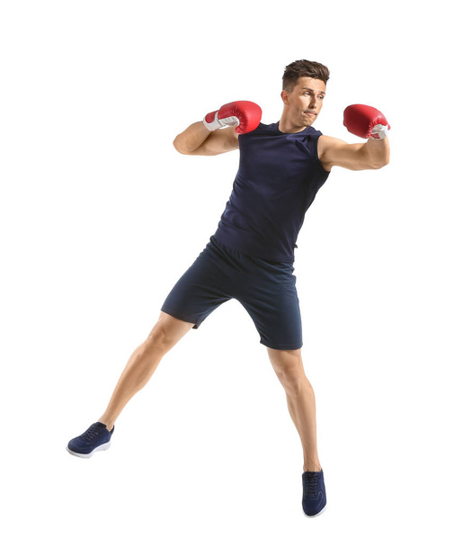 Boxeador deportivo masculino sobre fondo blanco
 - Foto, Imagen