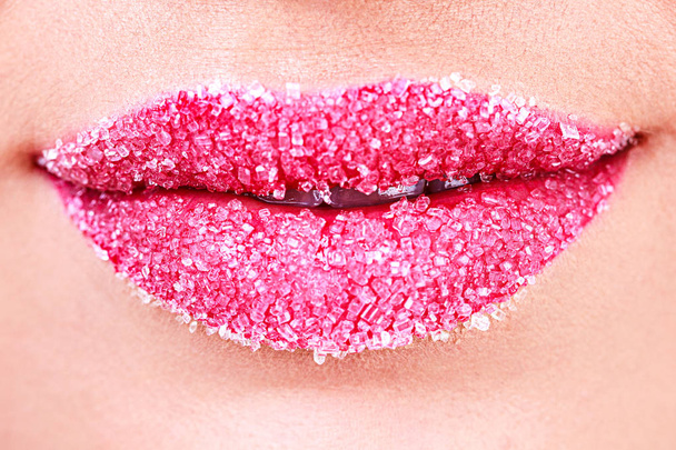 Lippen zoals suiker. Close-up schot - Foto, afbeelding