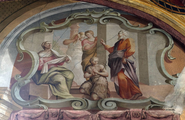 Escenas de la vida del San Juan Bautista, fresco en la iglesia de San Juan Bautista en Zagreb, Croacia
 - Foto, Imagen