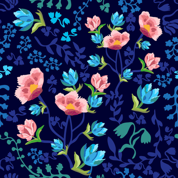 Abstract paisley print with blooming flowers.  - Vector, imagen