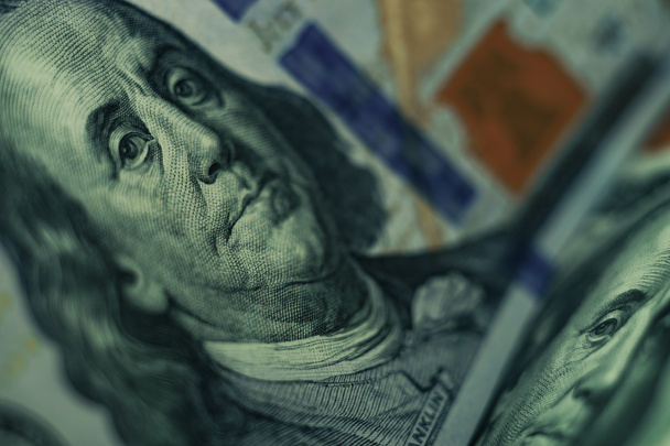 Close up Franklin's face  on a one hundred dollar. American, US Dollars Cash Money background. - Фото, зображення