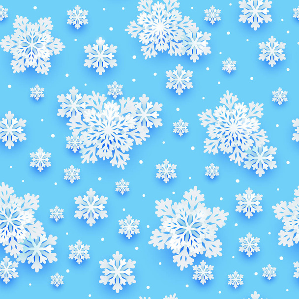 Patrón sin costuras con copos de nieve de papel sobre fondo azul
  - Vector, imagen