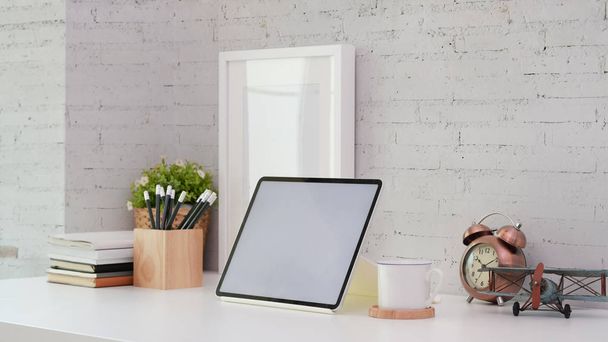Blank screen tablet in minimal office style  - Photo, Image