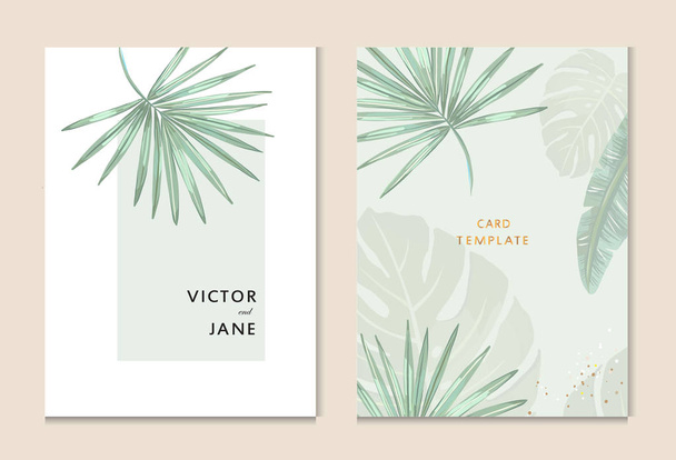 Мінімалістична тропічна весільна листівка шаблон запрошення, концепція векторного дизайну
 - Вектор, зображення