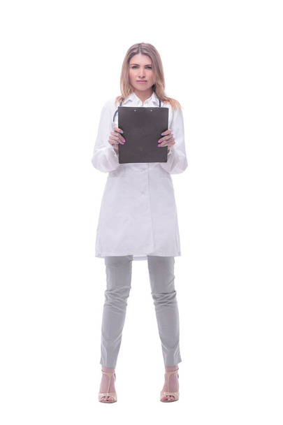 female doctor with clipboard. isolated on white - Photo, image