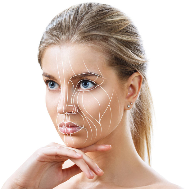 Graphic lines showing facial lifting effect on skin. - Photo, image