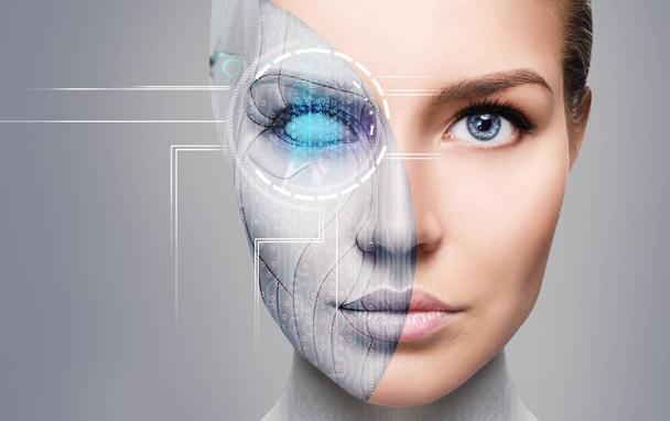 Cyborg femme avec machine partie de son visage
. - Photo, image