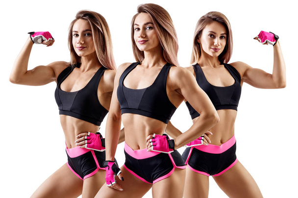 Collage di donna in abbigliamento sportivo dimostrato il suo corpo atletico muscolare
. - Foto, immagini